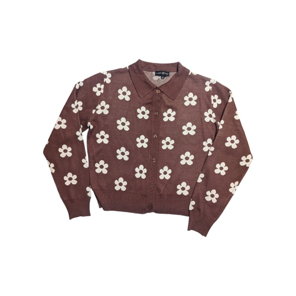 Brown sweater, daisy print , L - Picture 2 of 3